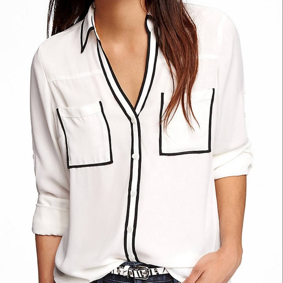 Express Tops - NWT Express Portofino White with Blue Piping